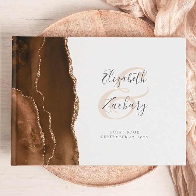 Modern Mocha Brun Guld Agat Skrift Gästböcker (Skapare uppladdad)