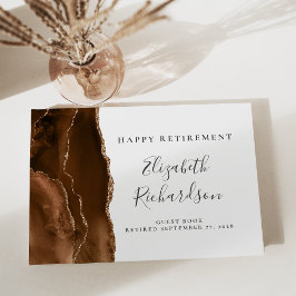 Modern Mocha Brun Guld Agat Skrift Pensionering Gästböcker