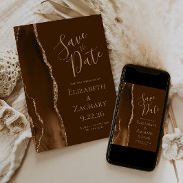 Modern Mocha Gold Agate Brown Save the Date Spara Datumet