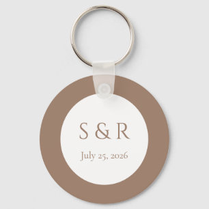Modern Mocha Minimalistisk Monogram Bröllopspresen Nyckelring