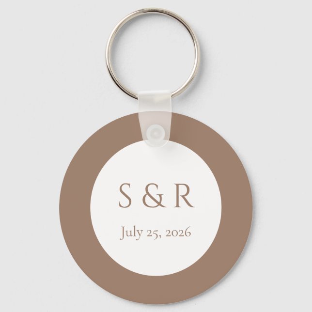 Modern Mocha Minimalistisk Monogram Bröllopspresen Nyckelring (Framsida)