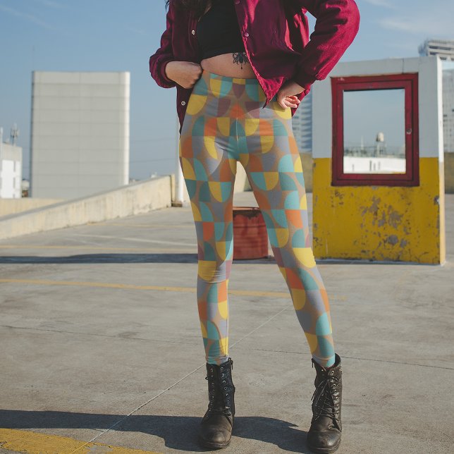 Modern Mocha Teal Guld Rust Paj Shapes i medelårhu Leggings (Skapare uppladdad)