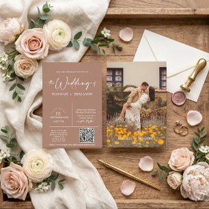 Modern Mocka Mousse Boho Båge QR-kod Foto Inbjudningar