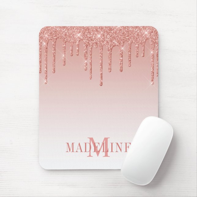 Modern Mode Monogram Glitter Rosa Guld Musmatta (Med mus)