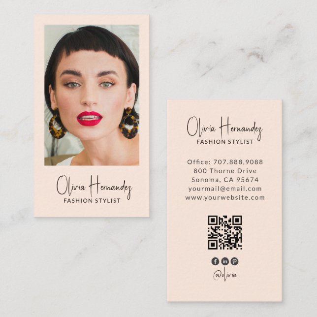 Modern Modedesigner Foto QR-kod Visitkort (Fram/baksida)
