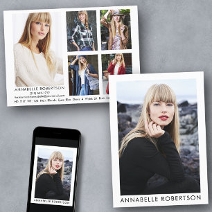 Modern modell Actor 6 Photo Comp Card Inbjudningar