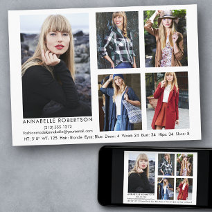Modern modell och Actor 5 Photo Comp Card Inbjudningar