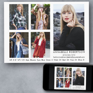 Modern modell och Actor 5 Photo Comp Card Inbjudningar
