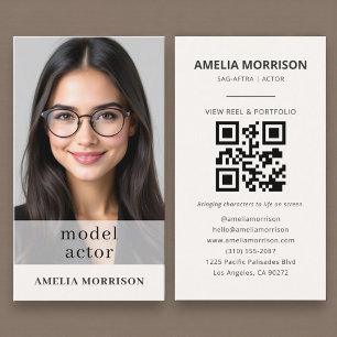 Modern modell skådespelare foto QR-kod Visitkort