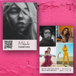 Modern modellering Comp Card 5 Foto QR-kodens Rosa Inbjudningar