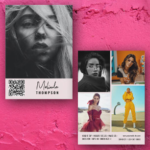 Modern modellering Comp Card 5 Foto QR-kodens Rosa Inbjudningar