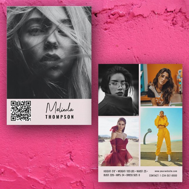 Modern modellering Comp Card 5 Foto QR-kodens Rosa Inbjudningar (Skapare uppladdad)