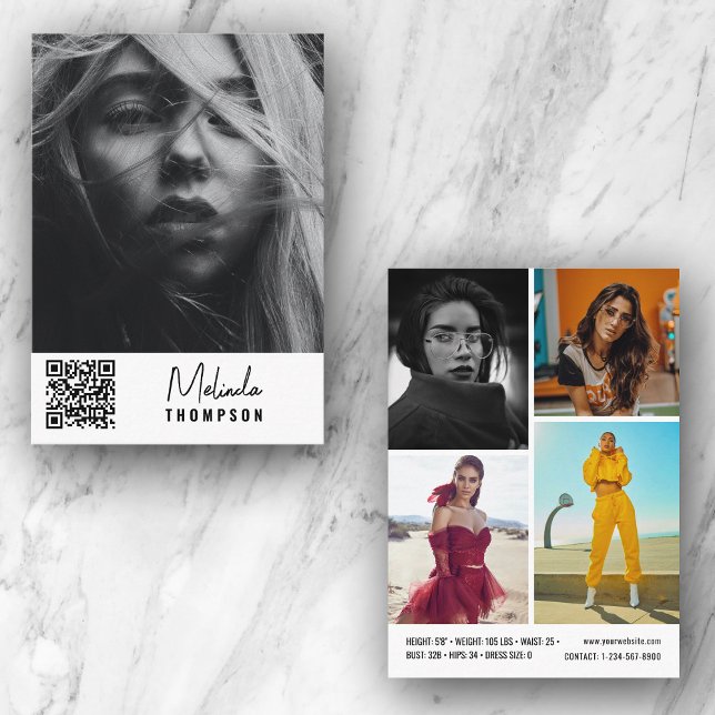 Modern Modellering Comp Card 5 Photo QR Code White Inbjudningar (Skapare uppladdad)