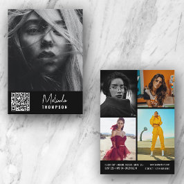 Modern Modellering Comp Card 5 Svart foto QR-kod Inbjudningar