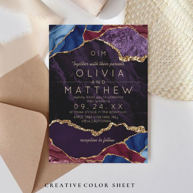 Modern modern bjud in Monogram till lila Wedding Inbjudningar (Skapare uppladdad)