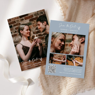 Modern Modern Dusty Blue QR-kodfoto med enkel Eleg Spara Datumet