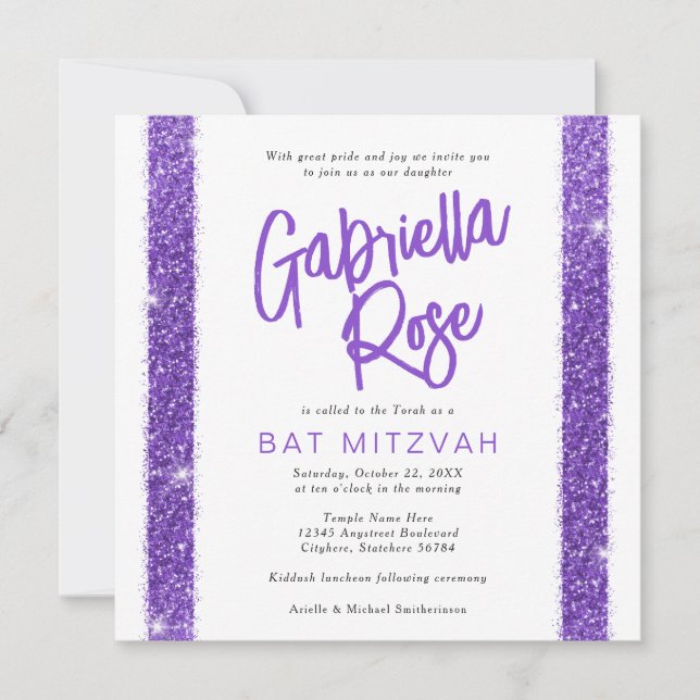 Modern modern minimitext för bat mitzvah Lila Inbjudningar (Framsida)