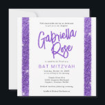 Modern modern minimitext för bat mitzvah Lila Inbjudningar<br><div class="desc">Modern,  enkel och minimal Bat mitzvah inbjudan till lila glitter rand med roligt och funky med fet kalligrafi-penselskript namn och elegant-typografi för en klassisk mitzvah firande. Alla formuleringar,  färg och typsnitt kan redigeras med malldesignen Verktyg. Koordinerar objekt och dekor som är tillgängliga i det Pappra Grape Zazzle Designer Store.</div>