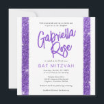 Modern modern minimitext för bat mitzvah Lila Inbjudningar<br><div class="desc">Modern,  enkel och minimal Bat mitzvah inbjudan till lila glitter rand med roligt och funky med fet kalligrafi-penselskript namn och elegant-typografi för en klassisk mitzvah firande. Alla formuleringar,  färg och typsnitt kan redigeras med malldesignen Verktyg. Koordinerar objekt och dekor som är tillgängliga i det Pappra Grape Zazzle Designer Store.</div>