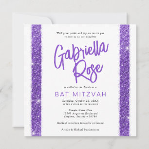 Modern modern minimitext för bat mitzvah Lila Inbjudningar