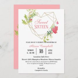 Modern Modern Modern Modern Rosa Blommigt Sweet 16 Inbjudningar