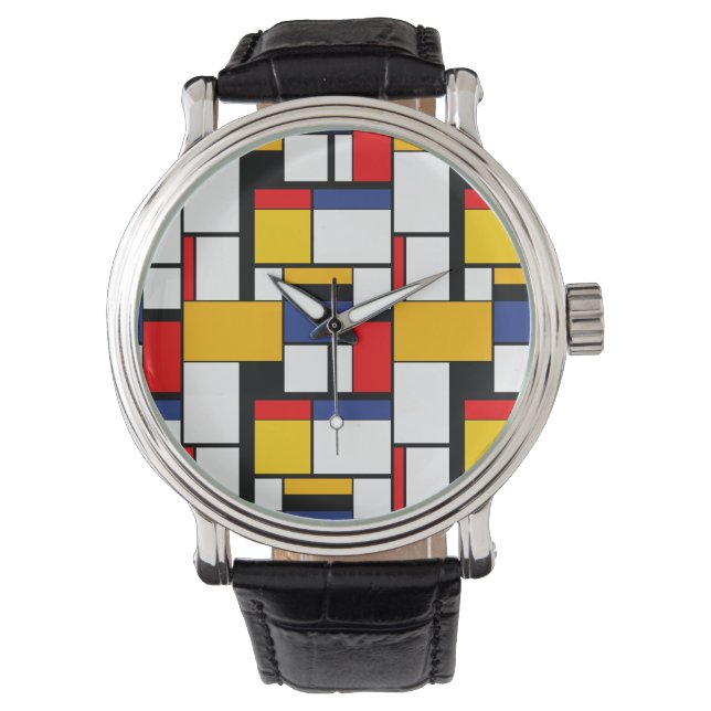 Modern modern mondriansk geometrisk minimal samman armbandsur (Framsida)