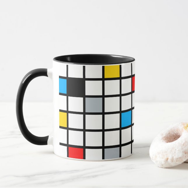 Modern modern mondriansk geometrisk minimal samman mugg (Med munk)