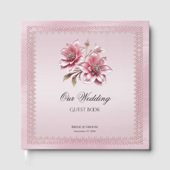 Modern Modern Rosa Flowers Guest Bok (Framsida)