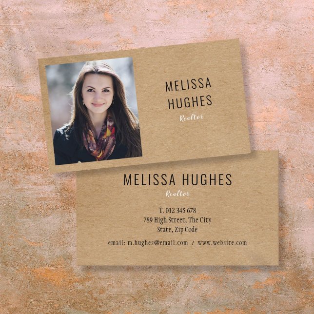 Modern Modern Rustic Kraft-foto med enkel Elegant Visitkort (Simple Elegant Modern Rustic Kraft Photo Business Card)