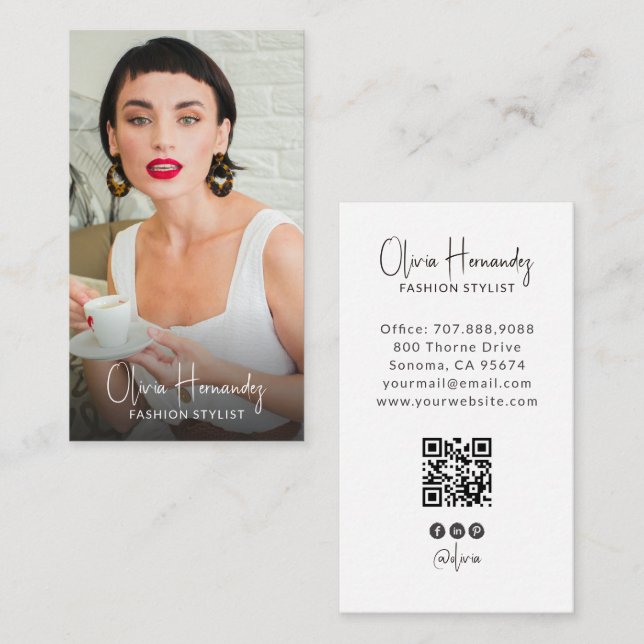 Modern Modestylist Foto QR-kod Visitkort (Fram/baksida)