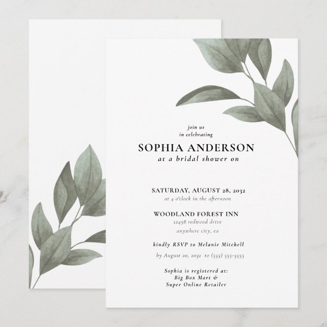 Modern Möhippa Botanical Eucalyptus Boho Inbjudningar (Fram/baksida)