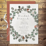 Modern Möhippa Brunch med Rust & Grönt Eucalyptus Inbjudningar<br><div class="desc">Den här möhippan brunch-inbjudan har en enkel grönt med mjuka vattenfärger och en krämkrans med skorpor i vintage. Baksidan är en rastlös terracotta färg. Skapat av Farmhouse Press.</div>
