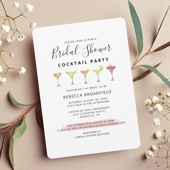Modern Möhippa Cocktail Beach Party Inbjudningar (Script Cocktail Party Bridal Shower Invitation)