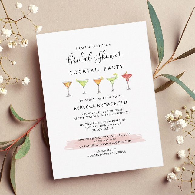 Modern Möhippa Cocktail Party Inbjudan Vykort (Elegant Cocktail Party Bridal Shower Invitation)