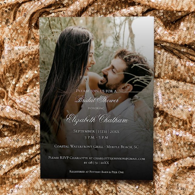 Modern Möhippa för foto och svart överlagring Inbjudningar (Modern Photo and Black Overlay Bridal Shower Invitation
)
