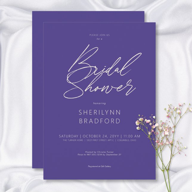 Modern Möhippa för minimal Lila Inbjudningar (Modern Minimal Purple Bridal Shower Invitation)