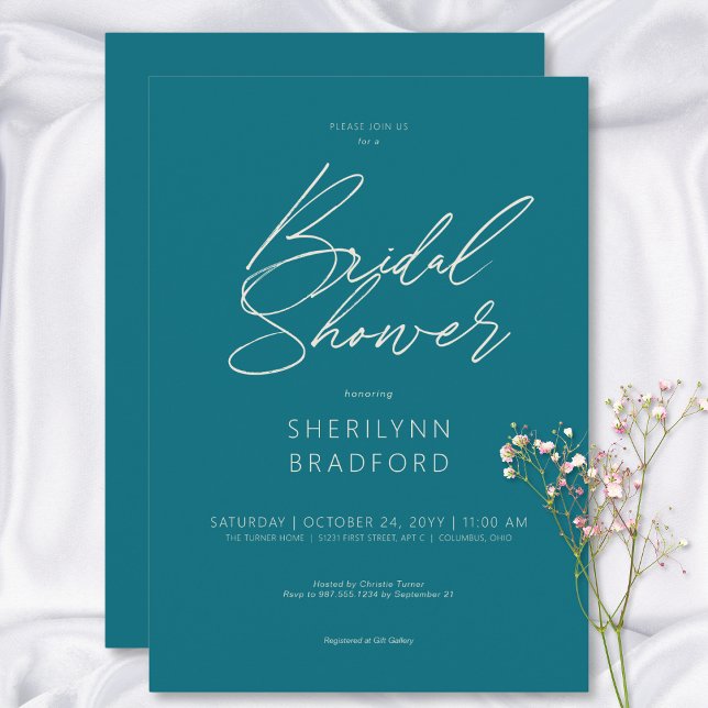 Modern Möhippa för minimala mål Inbjudningar (Modern Minimal Teal Bridal Shower Invitation)