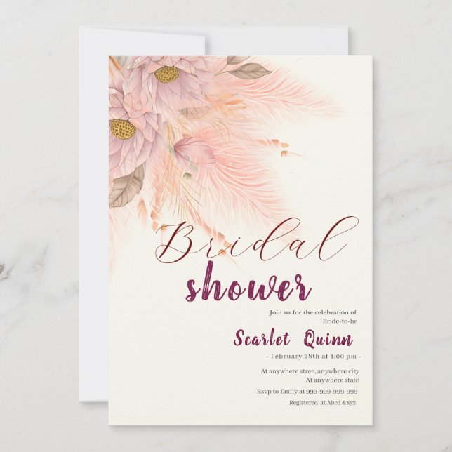 Modern möhippa för  rosa pampas inbjudningar (Framsida)