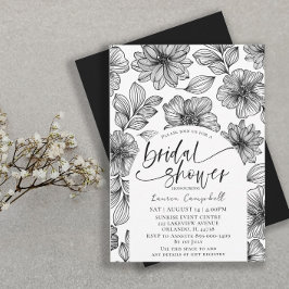 Modern Möhippa för svartvit Blommigt Inbjudningar