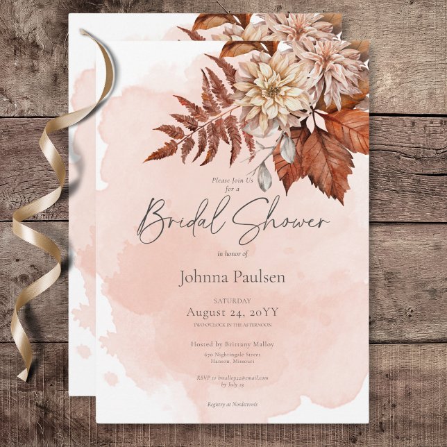 Modern Möhippa för  vattenfärg, höst Inbjudningar (Blush Watercolor Autumn Modern Bridal Shower Invitation)