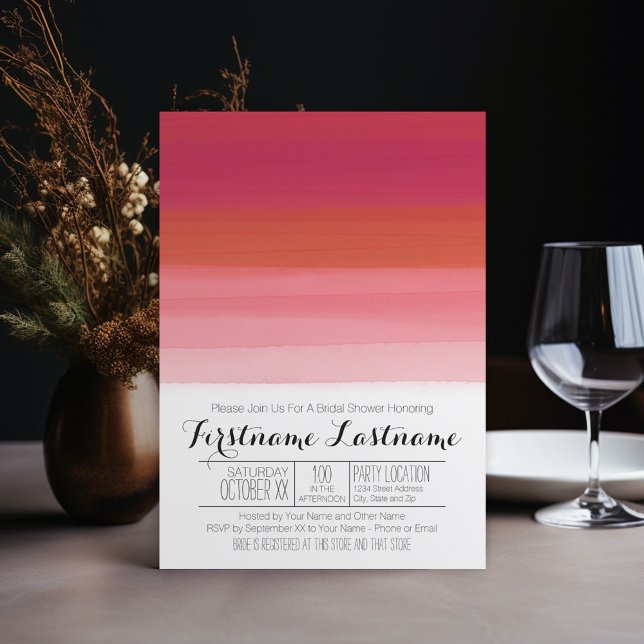 Modern Möhippa för vattenfärgsAbstrakt Inbjudningar (Wedding Shower Invitation - watercolor red and coral and pink)