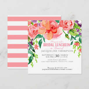 Modern Möhippa Luncheon Blommigt Coral Rosa ros Inbjudningar