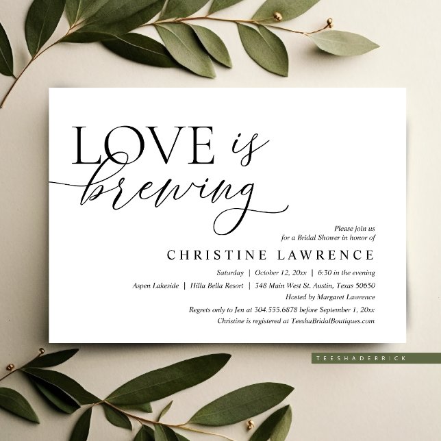 Modern Möhippa Party, Kärlek brinner Inbjudningar (Love is Brewing, Modern Bridal Shower Party Invitation, Afternoon Tea, BFF Celebration)
