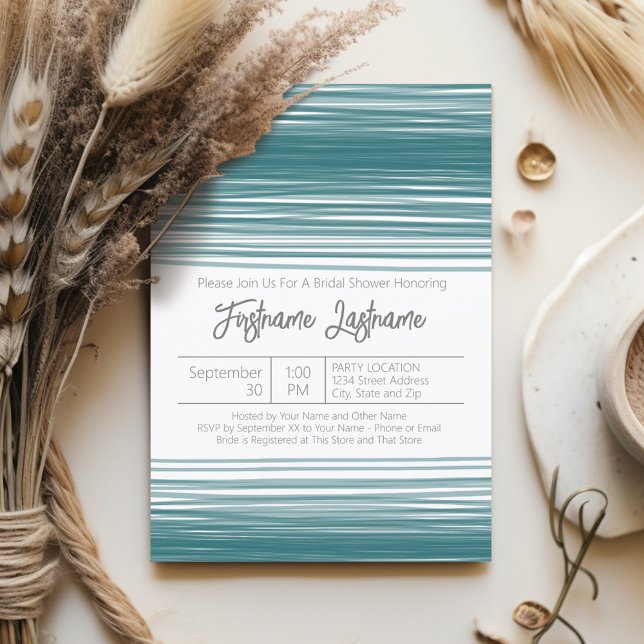 Modern Möhippa - Rand Teal med vattenfärg Inbjudningar (Bridal Shower Invitation - Modern Abstract Stripes)