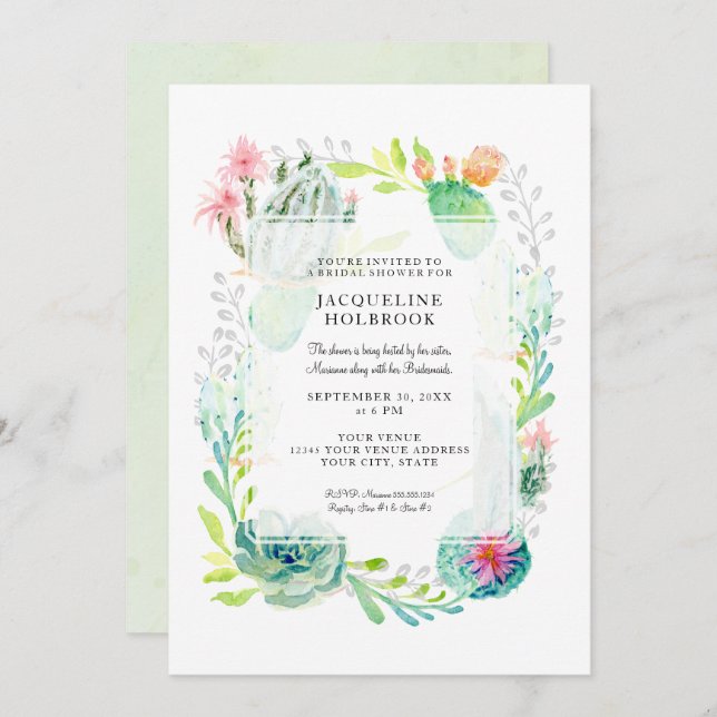 Modern Möhippa, vattenfärgsdesertkaktus Art Inbjudningar (Fram/baksida)