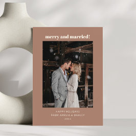 Modern Mokka Brun Glad Gift Jul Foto Julkort