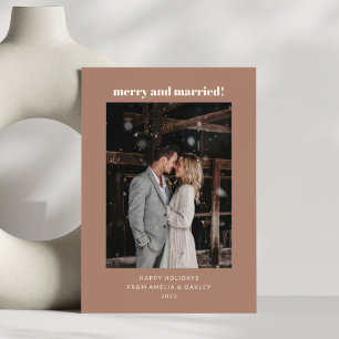 Modern Mokka Brun Glad Gift Jul Foto Julkort