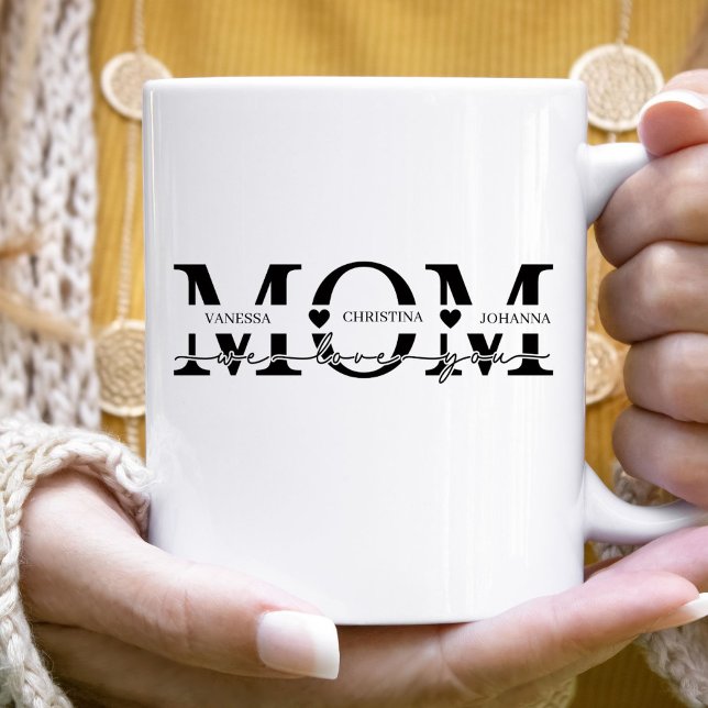 Modern Mom Kids Names Mother's Day Kaffemugg (Skapare uppladdad)