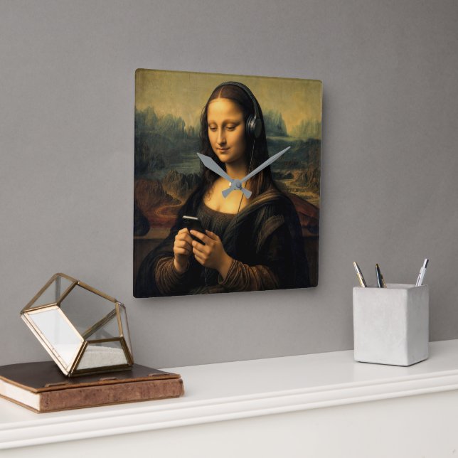 Modern Mona Lisa med smartphone Fyrkantig Klocka (Kontor)