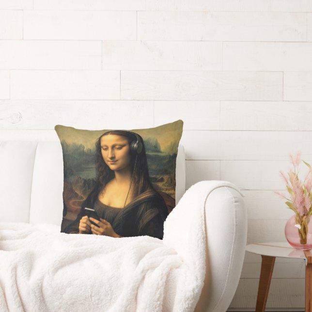 Modern Mona Lisa med smartphone Kudde (Soffa)